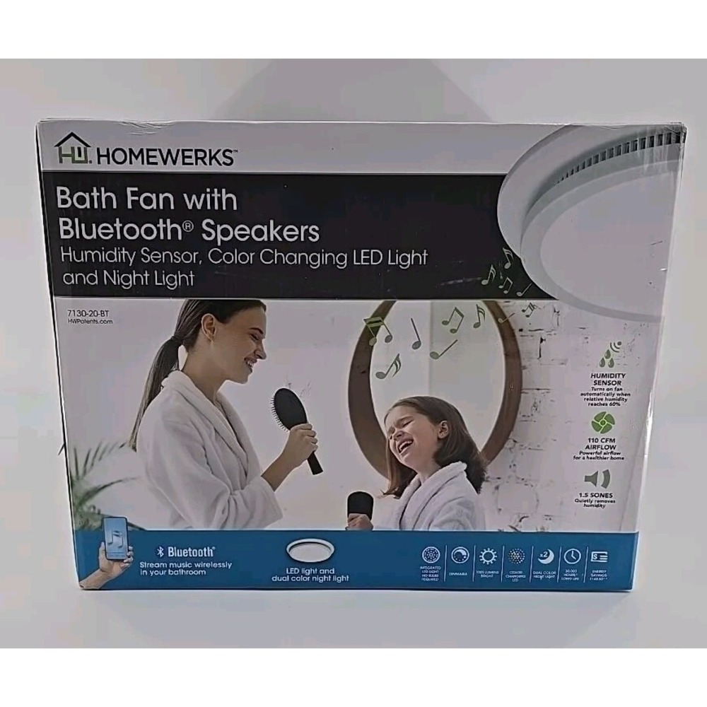 Homewerks Decorative 110CFM Ceiling Mount‎ Bluetooth Stereo Speakers Bathroom